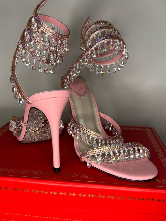 Rene Caovilla Shoes - Rene Caovilla Pink Crystal Drop Spiral Ankle Stilettos